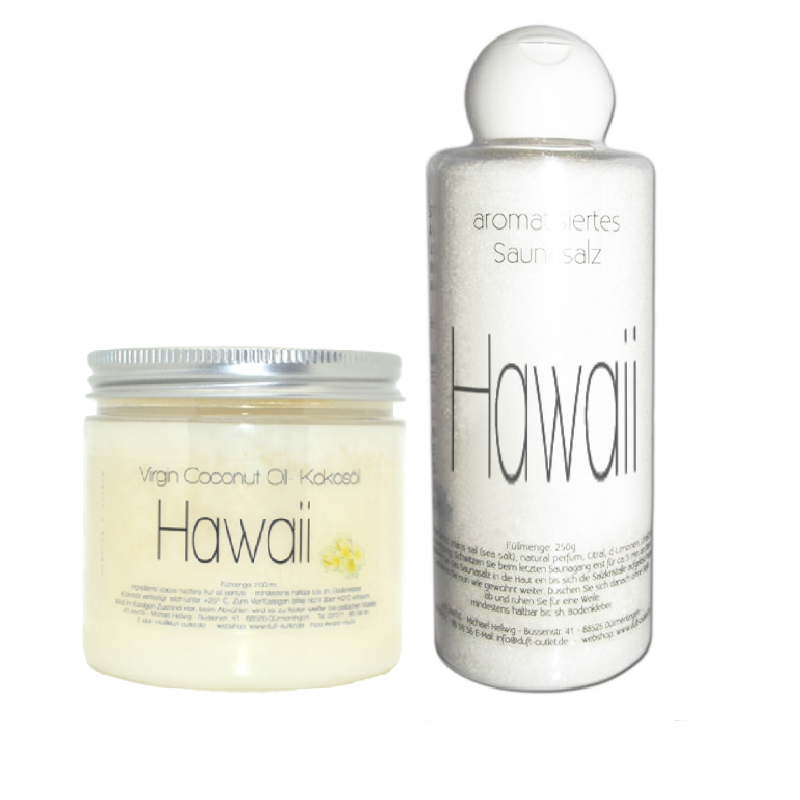 SPARANGEBOT: Hawaii Sauna Hautpflegeset | Kokosöl 200 ml + Peelingsalz 250 g Set