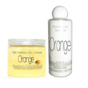 SPARANGEBOT: Orange Sauna Hautpflegeset | Kokosöl 200 ml + Peelingsalz 250 g Set