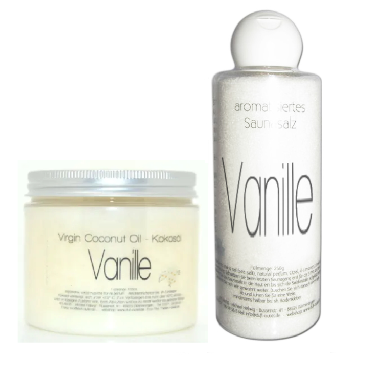 SPARANGEBOT: Vanille Sauna Hautpflegeset | Kokosöl 200 ml + Peelingsalz 250 g Set (Kopie)