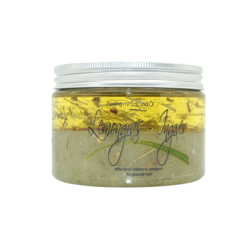 INGWER & LEMONGRAS | Salz-Öl-Körperpeeling mit echten Blüten 200ml | 450 ml | frisch-belebend
