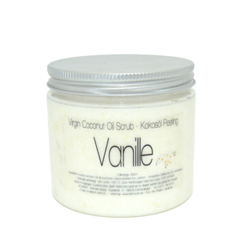VANILLE -Virgin Coconut Oil Scrub– Kaltgepresstes Kokosöl-Peeling für zarte Haut 200ml